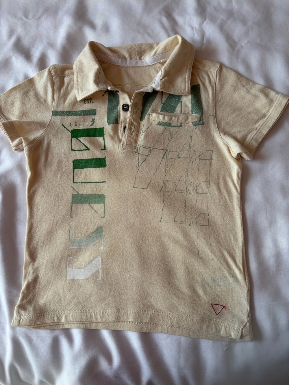 Guess Cream Polo with Green Graphic Accents